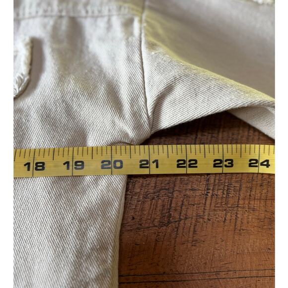 Womens‎ POL Cream Light Beige Fringe Raw Hem Cropped Denim Jacket Size M - Picture 7 of 13